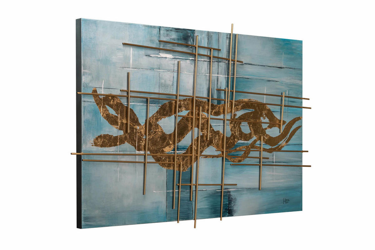 ACRYLBILD HANDGEMALT 120/80 cm - Blau/Goldfarben, Holz/Textil (2.96/80cm) - KUNSTLOFT