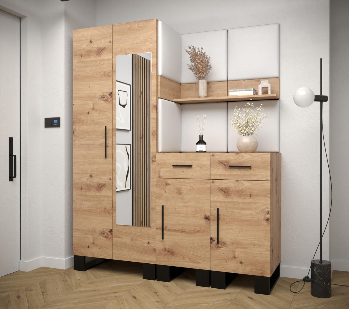 GARDEROBEN-SET 196/158/45,6 - Schwarz/Eiche Artisan, Holz/Kunststoff (158/196/45.6cm) - Abiks Möbel