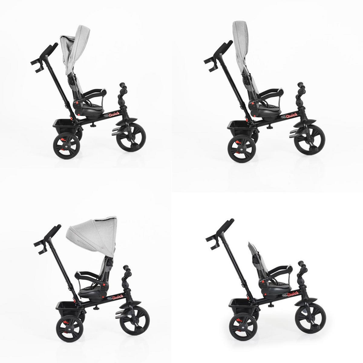 DREIRAD Quick hellgrau Sitz drehbar, EVA-Reifen, Schiebestange, klappbar - Grau, Metall (80/60/100cm)