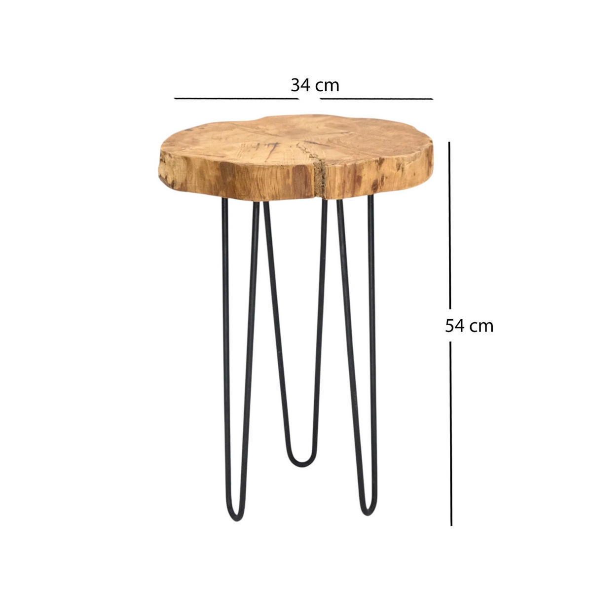 BEISTELLTISCH BAUMSCHEIBE Tamarindenholz, rund, Metallfüße natur-schwarz - Naturfarben, Metall (38/34/38cm) - DESIGN DELIGHTS