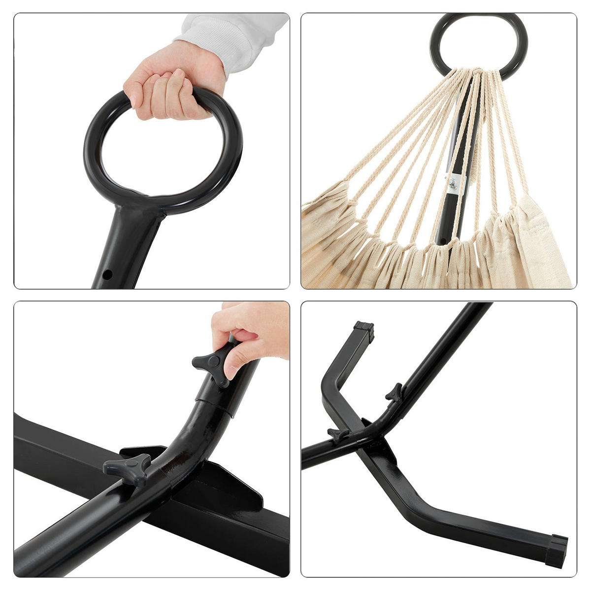 HÄNGEMATTE mit Gestell - Beige, Metall (90/95/300cm) - Hansiro