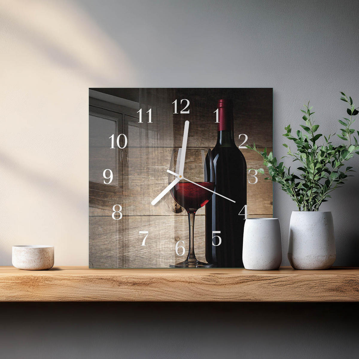 WANDUHR 30x30 cm - Wein - Rot, Glas (30/30/0.4cm) - TULUP