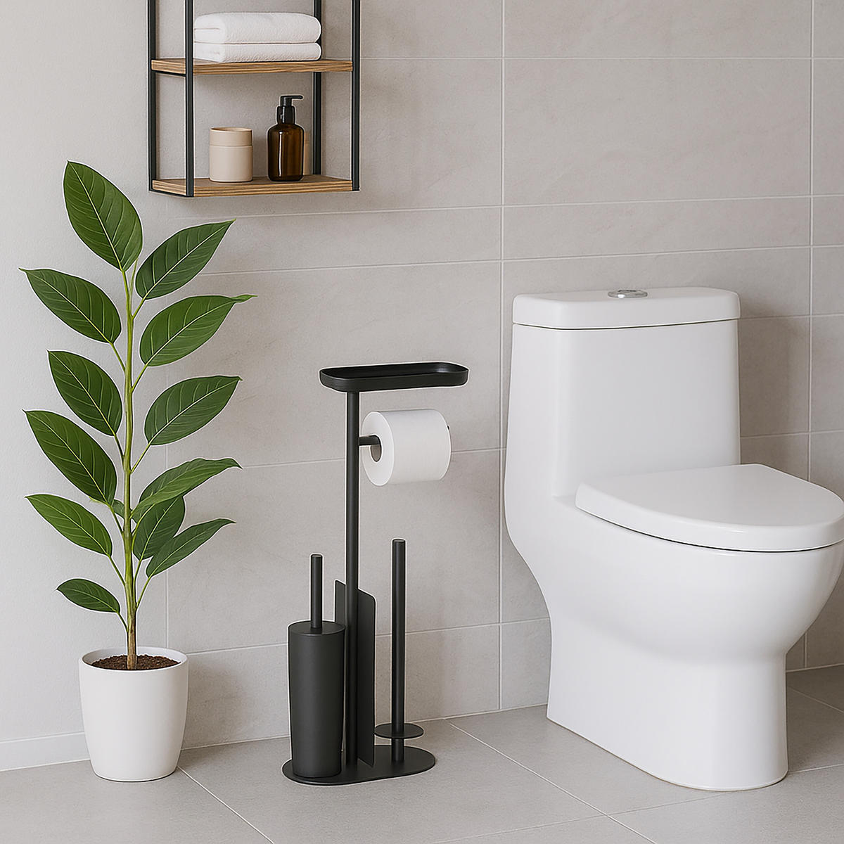 WC-GARNITUR - Schwarz, Kunststoff/Metall (26/65/17cm) - Relaxdays