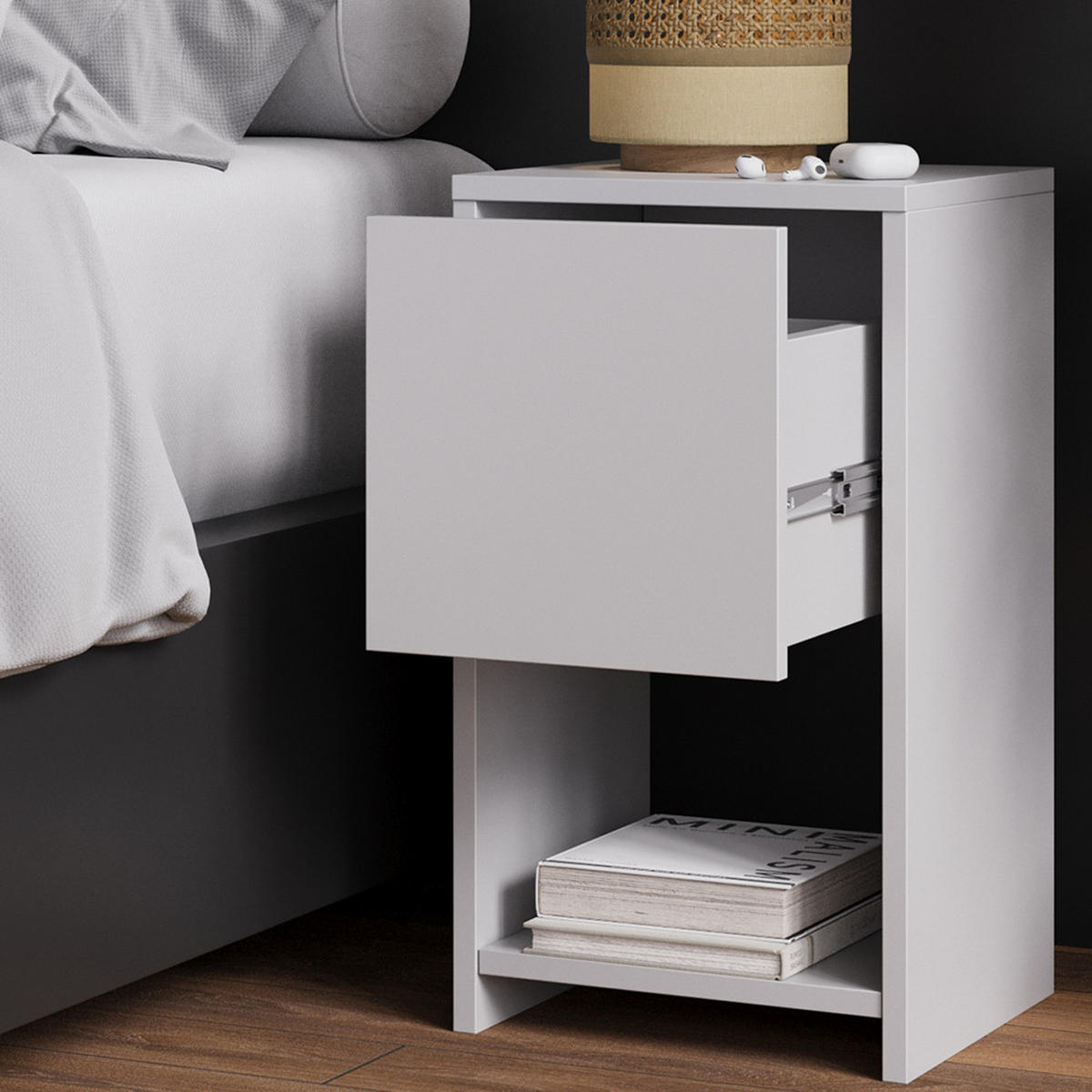 NACHTTISCH Evo Weiß 30 x 55 cm mit Schublade - Weiß, Holzwerkstoff (30/55/30cm) - Vicco