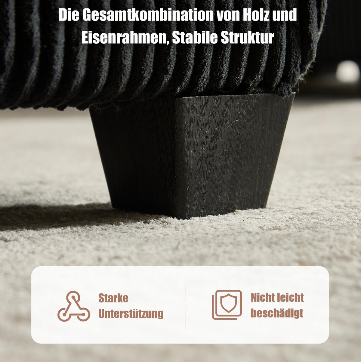 WOHNLANDSCHAFT Cord mit Seitentaschen 308/154/82 cm Schwarz - Schwarz, Kunststoff/Textil (154/82/308cm) - Redom