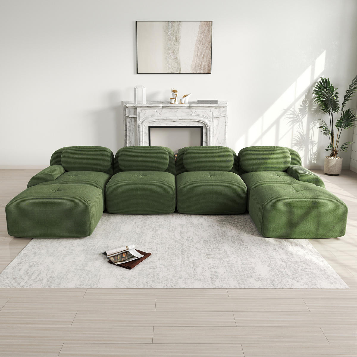 ECKSOFA modular montagefrei Cord Green - Grün, Textil (178/75/388cm) - Meubliv