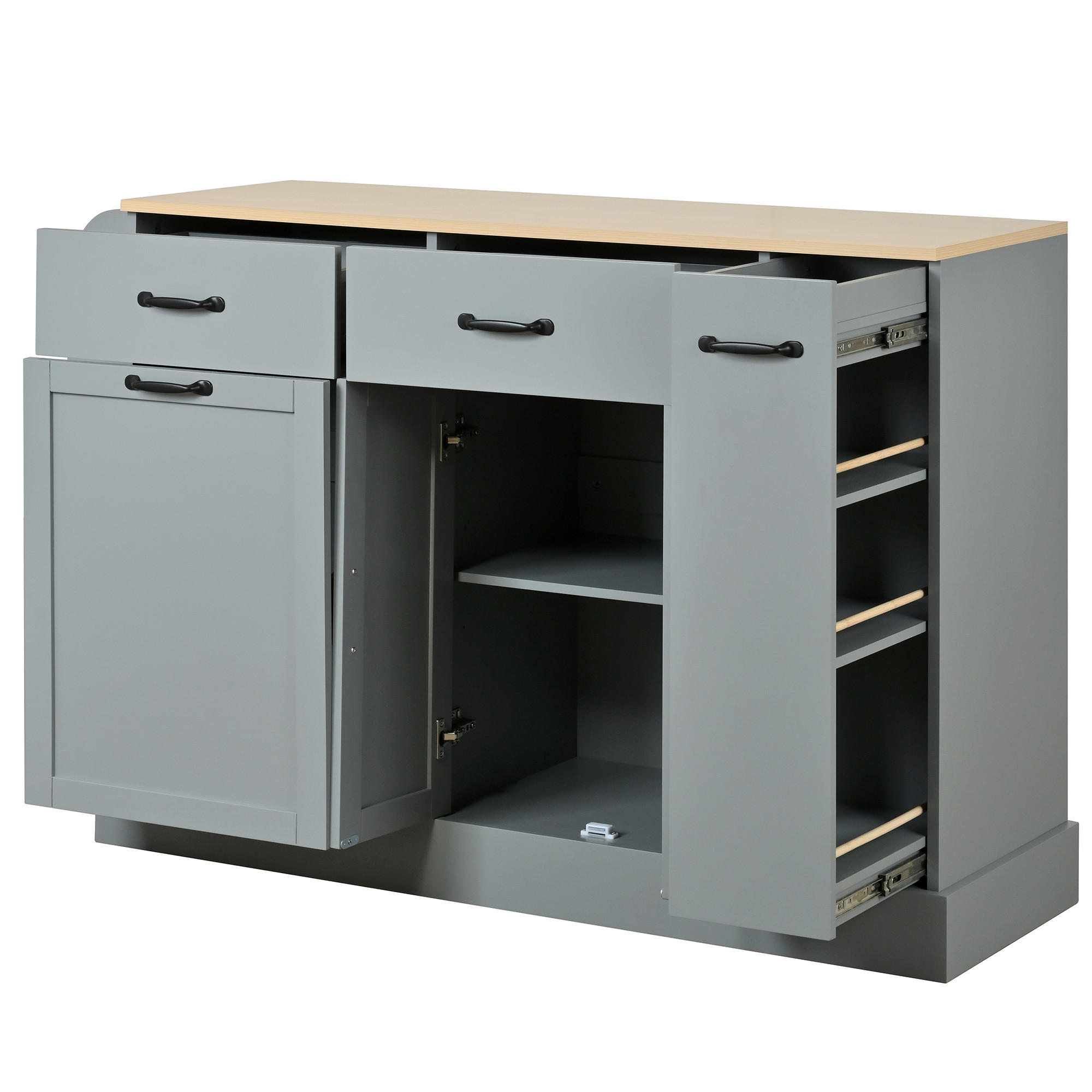 SIDEBOARD mit Abfallfach, Gewürzregal und Schubladen, Grau - Grau, Holzwerkstoff (133.5/86/40cm)