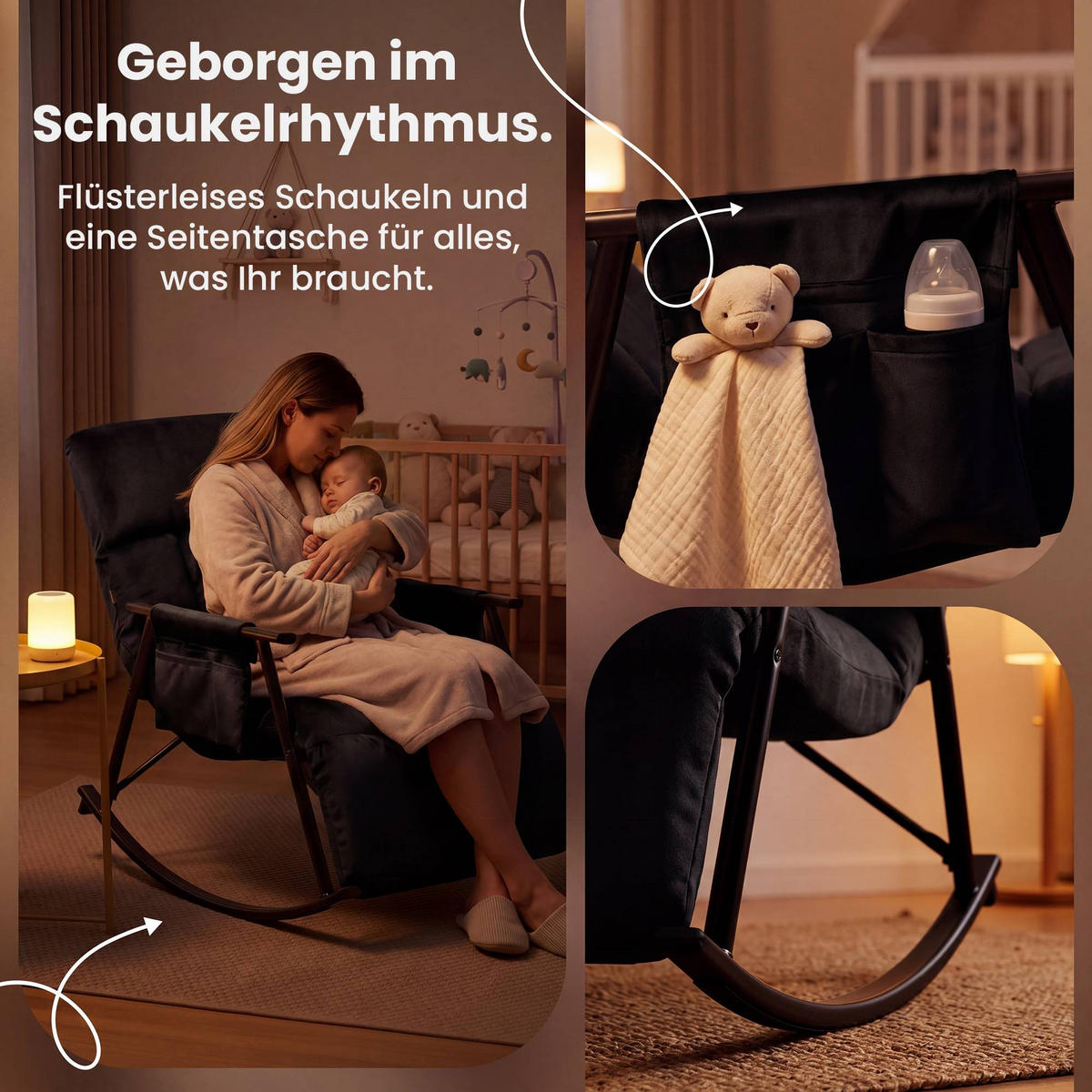 SCHAUKELSTUHL Samt Schwarz - Schwarz, Textil/Metall (61/66/100cm) - CLP