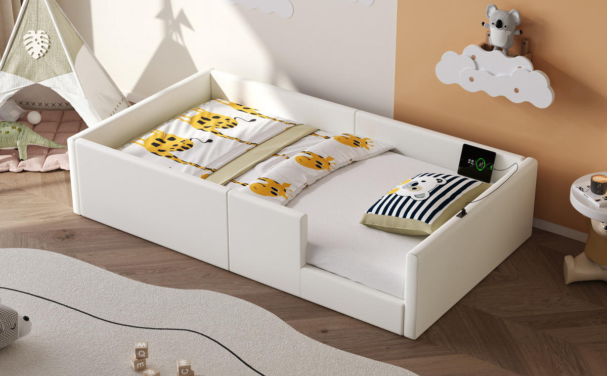 POLSTERBETT 90x200 cm Schutzgeländer weiß - Weiß, Holzwerkstoff (90/200cm) - LEBENLANG