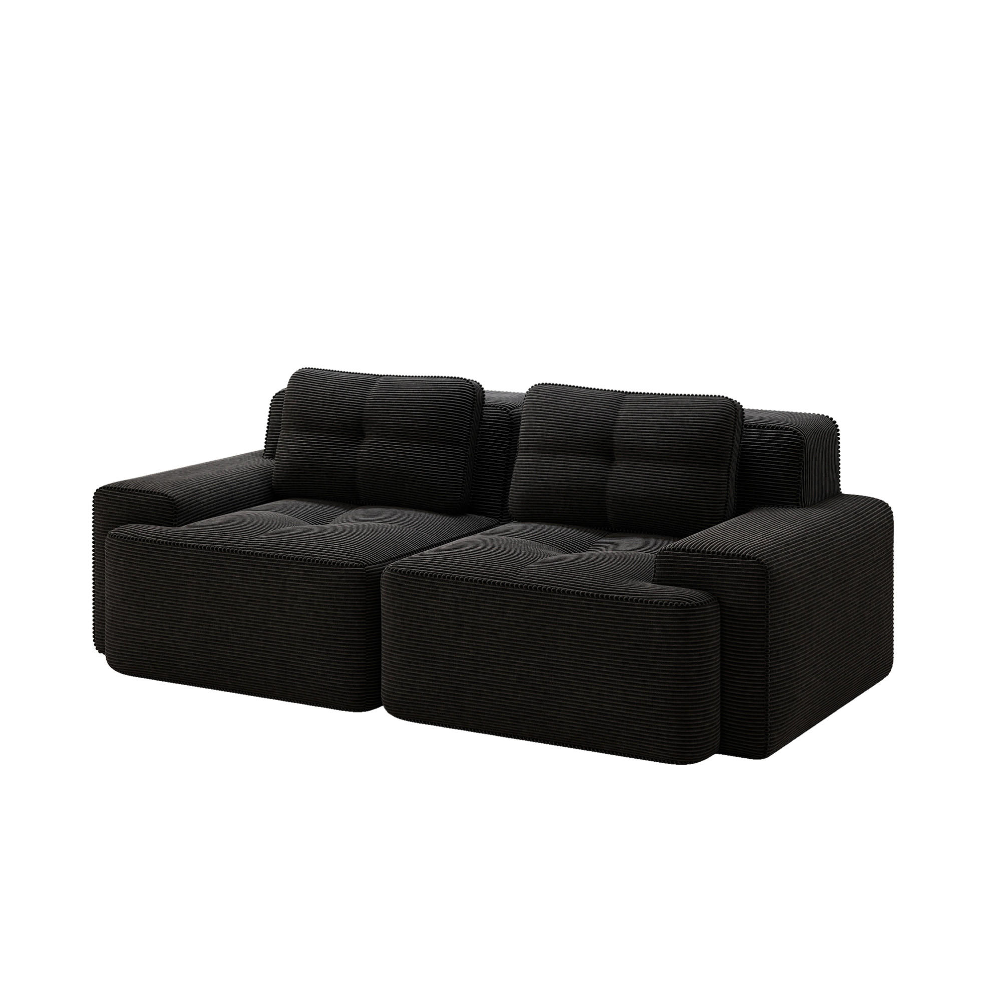 ECKSOFA 204/104/69 cm schwarz aus Cord mit 74 cm Tiefsitz und boneless Design - Schwarz, Textil (104/204cm) - OKWISH