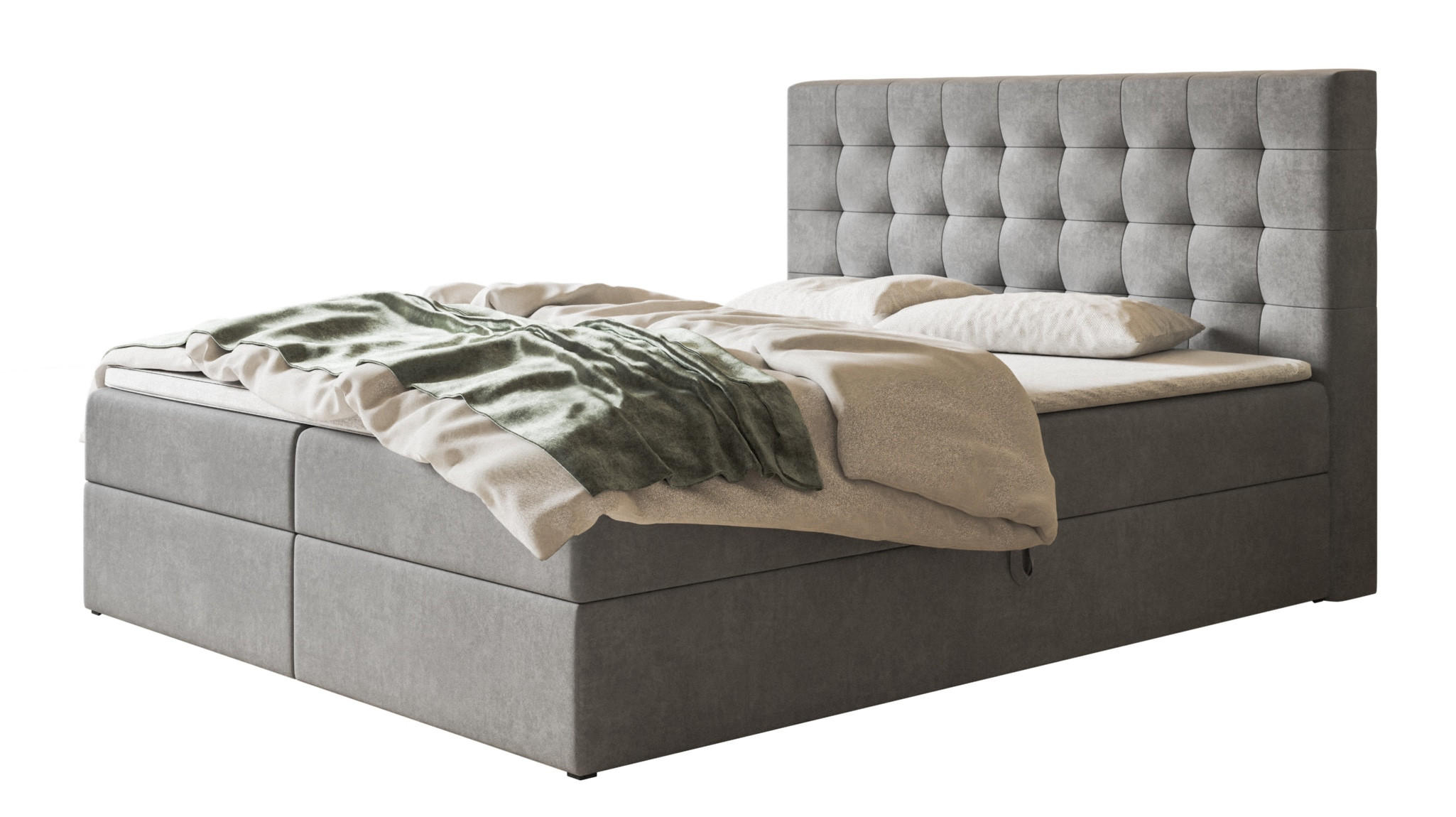 BOXBETT RIO mit 2 Bettkästen, 120x200, Farbe: Grau, Velourstoff, Doppelbett mit Bonell-Matratze - Grau, Holz/Kunststoff (120/200cm) - Alpi-Möbel