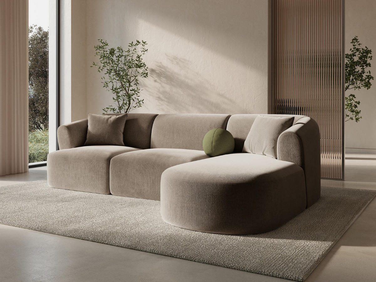 MODULARES-ECKSOFA rechts Campi aus Samt dunkelbeige 4 Sitzplätze - Mokka, Textil (156/256cm) - Cosmopolitan Design