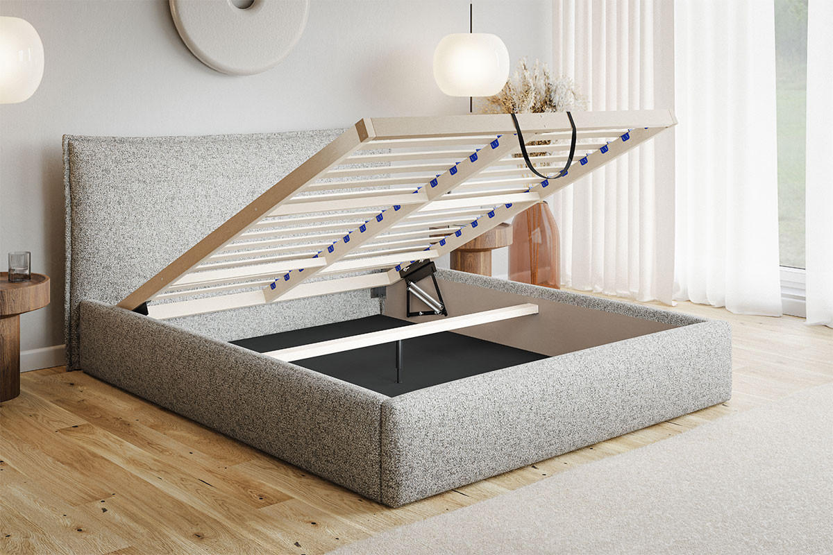 POLSTERBETT 140x200 cm Zenito Slim mit Kissen-Kopfteil, Bettkasten, Dunkelgrau - Dunkelgrau, Holz/Textil (140/200cm) - Emporius