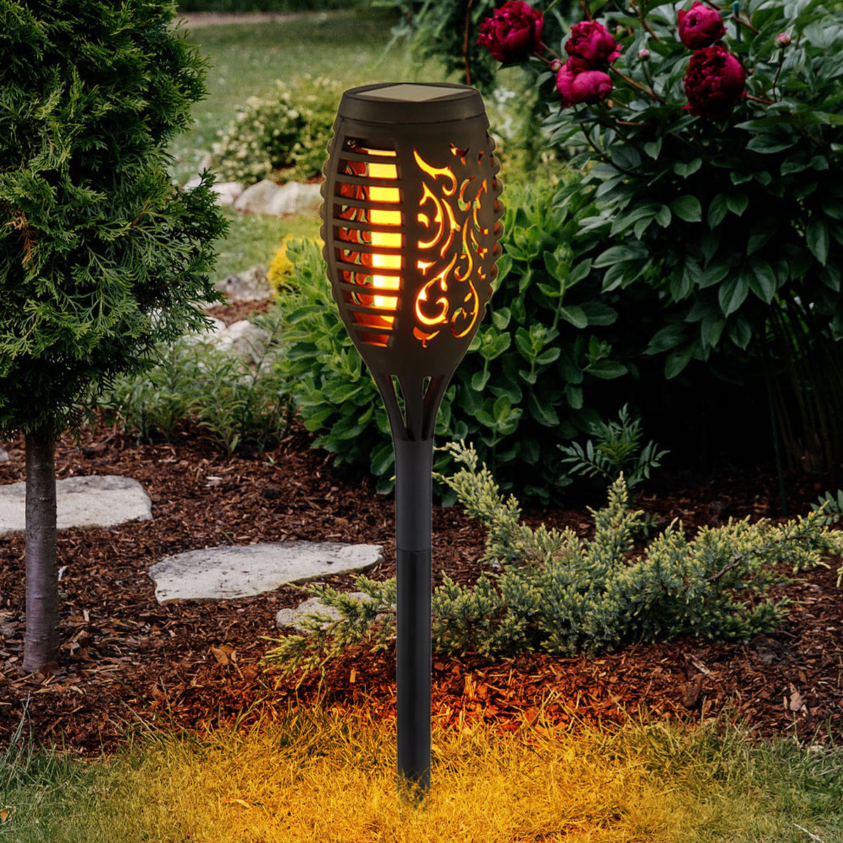 LED AUSSENLEUCHTE Solarleuchte Schwarz Feuereffekt 6er Set - Schwarz, Kunststoff (7.5/7.5/51cm) - Globo Lighting