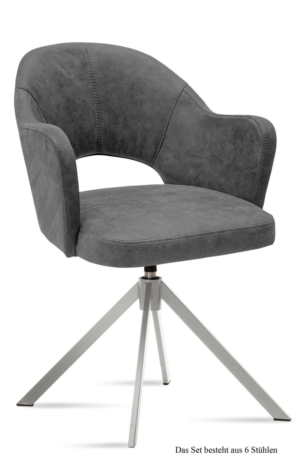 ARMLEHNSTUHL drehbar (6er-Set) Davinia 59x87x61 Edelstahl/Grau - Edelstahlfarben/Grau, Kunststoff (61/87/59cm) - 58aufmkessel