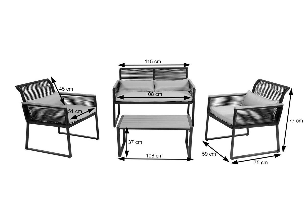 GARTEN-GARNITUR Schwarz, Braun, Hellgrau - Hellgrau/Schwarz, Metall - MCW