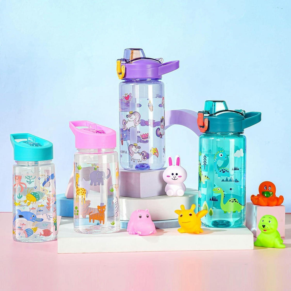 TRINKFLASCHE Kinder 600 ml mit Strohhalm Lila Einhorn - Lila, Kunststoff (10.8/10.8cm)
