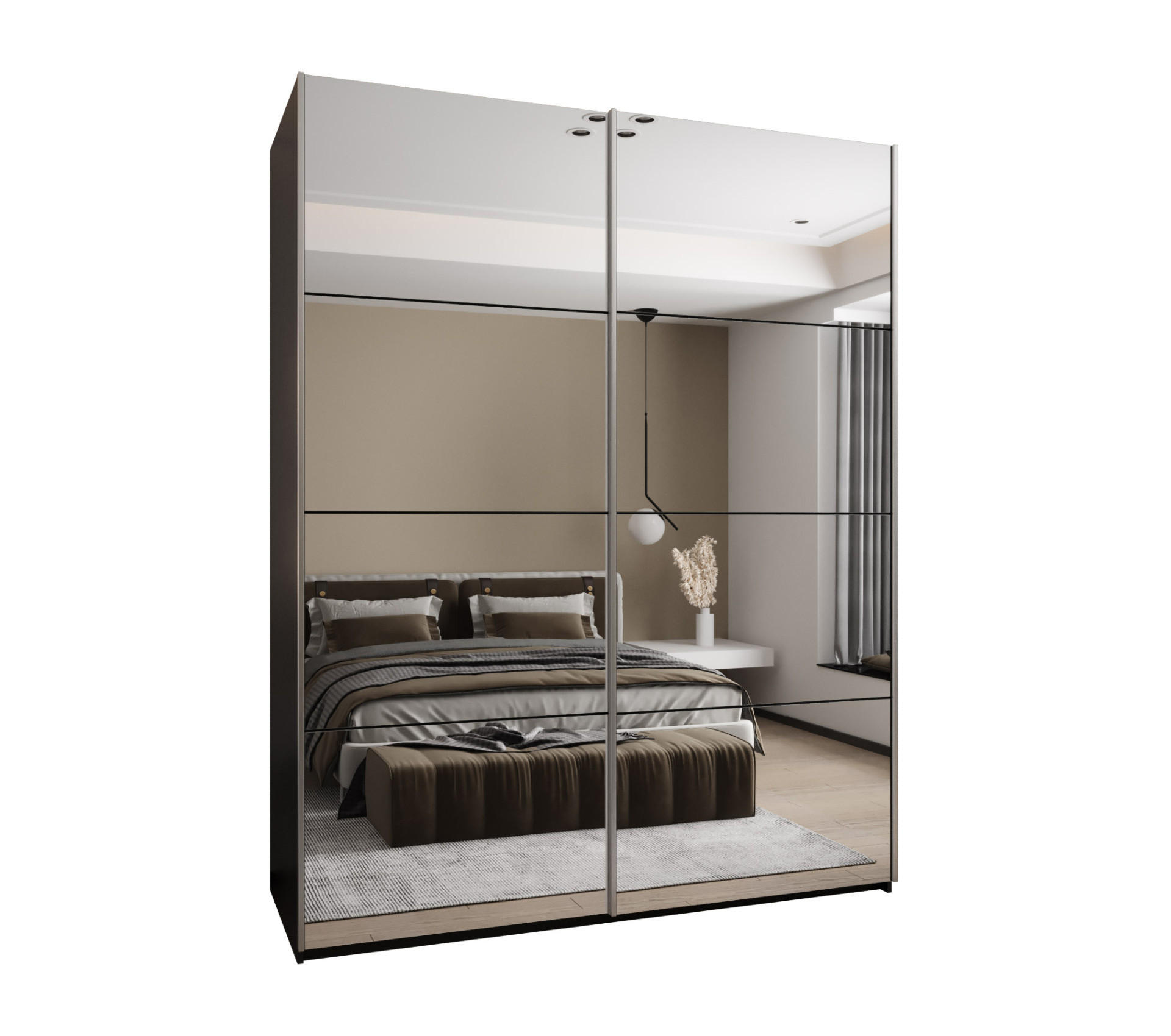 Abiks Möbel Schwebetürenschrank Schwarz, Schwarz, Silber 200x245x64 cm