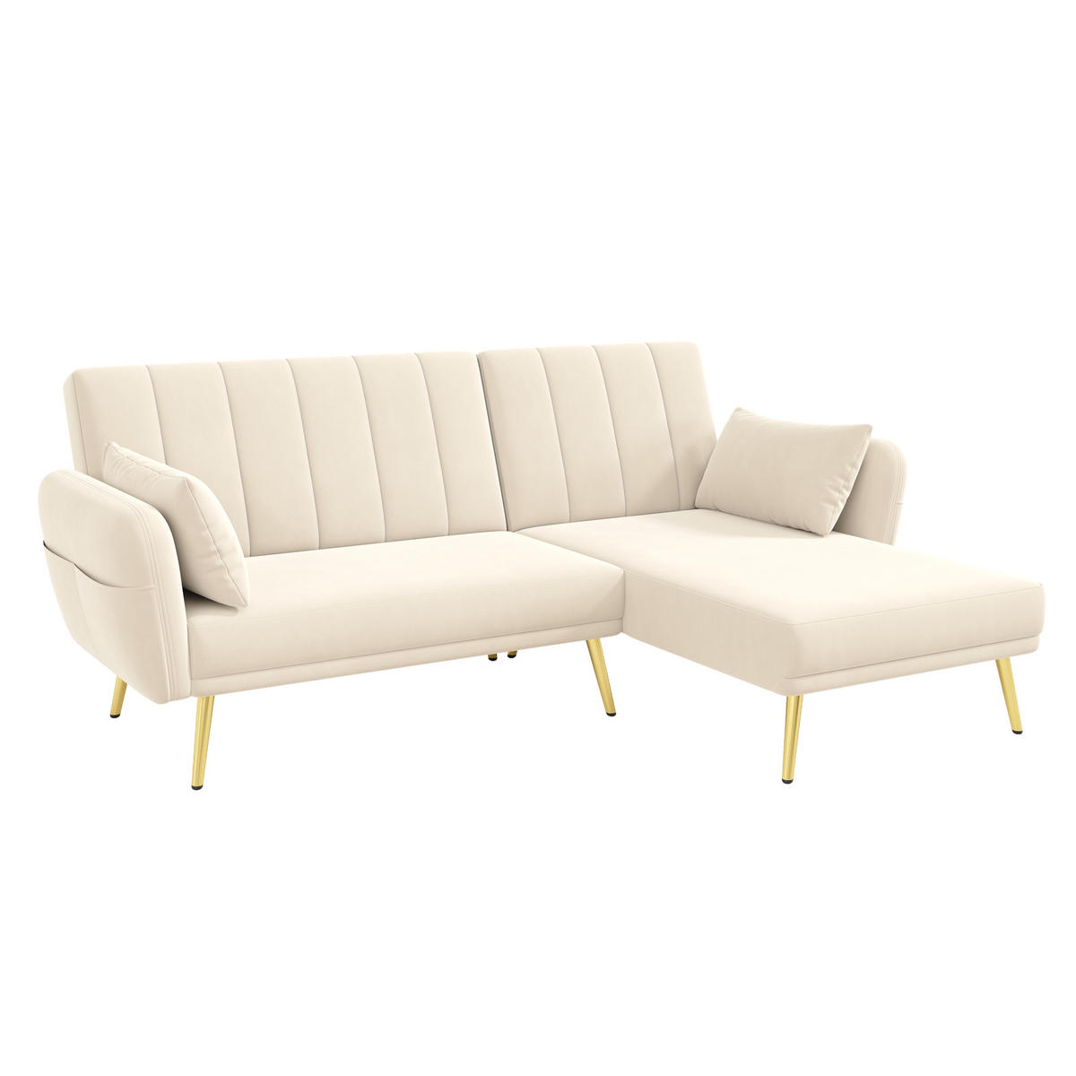 ECKSOFA 191,5/130,5/80 cm beige aus Samt mit Schlaffunktion - Beige, Textil (130/191.5cm) - OKWISH