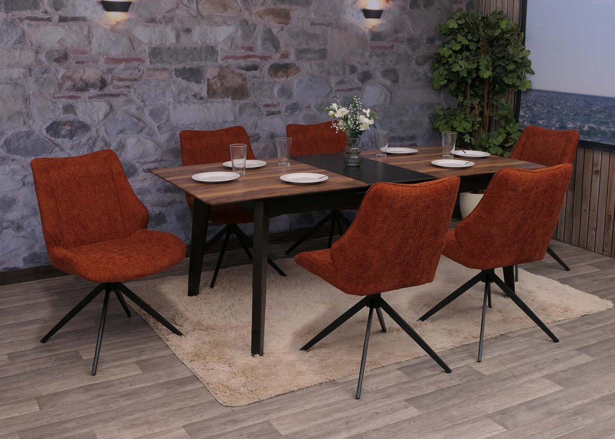 ESSZIMMERSTUHL Schwarz, Rotbraun 6er-Set - Rotbraun/Schwarz, Textil (55/88/62cm) - MCW