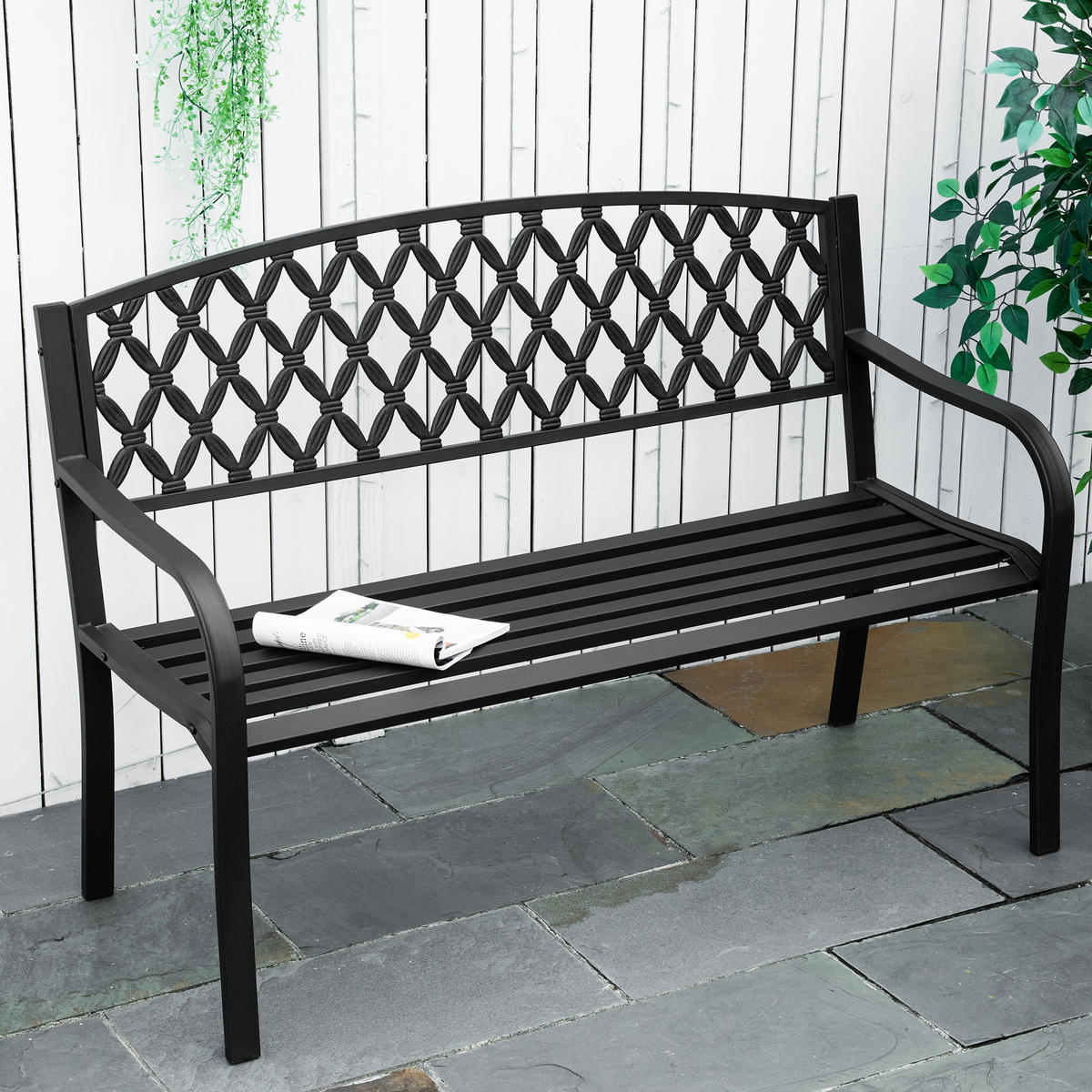 GARTENBANK,2-SITZER Gusseisen Stahl verziert,schwarz - Schwarz, Metall (128/89/58.5cm) - Vallsero