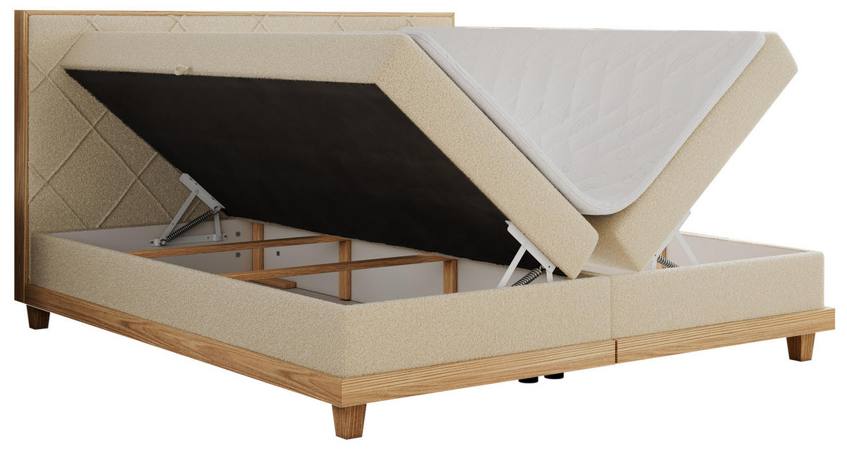 BOXBETT CAICOS 140/200 - Beige Boucle - H4 - Beige, Holz/Textil (140/200cm) - MKS