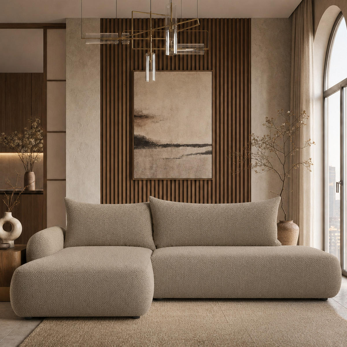 ECKSOFA Munduk I mit Schlaffunktion, Beige - Beige, Textil (302/184cm) - Fedve