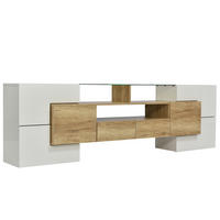 LOWBOARD 200/35/60 cm in Natur und Hochglanzweiß aus MDF mit LED-Beleuchtung - Weiß, Holzwerkstoff (30/60/200cm) - OKMYHOME