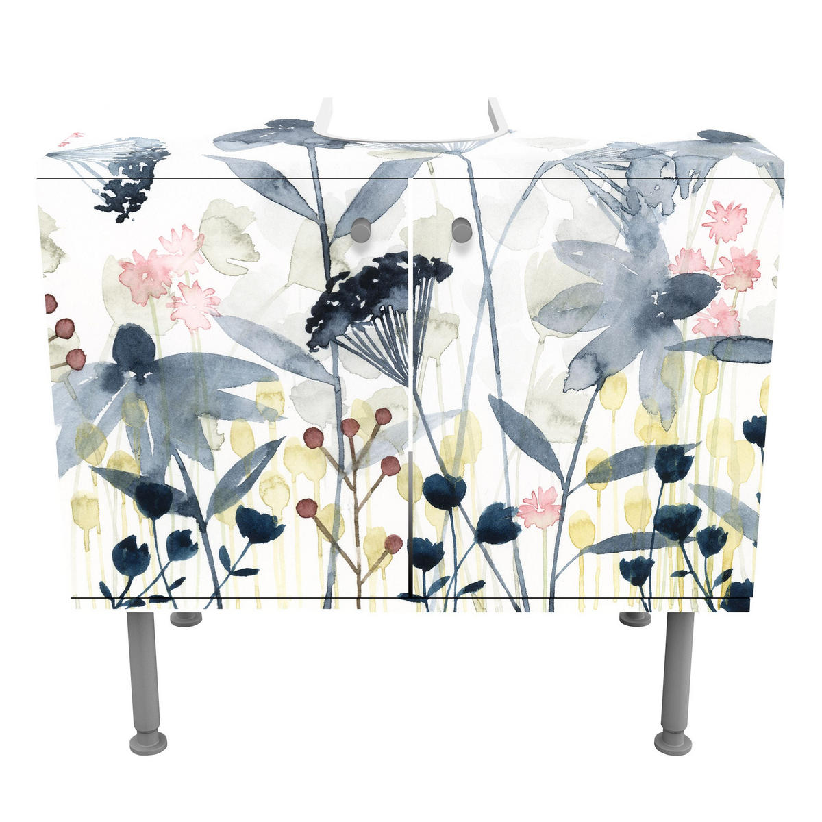 WASCHBECKENUNTERSCHRANK Wildblumen Aquarell I 60/55/35 cm - Weiß, Holzwerkstoff (60/55/35cm) - Bilderwelten