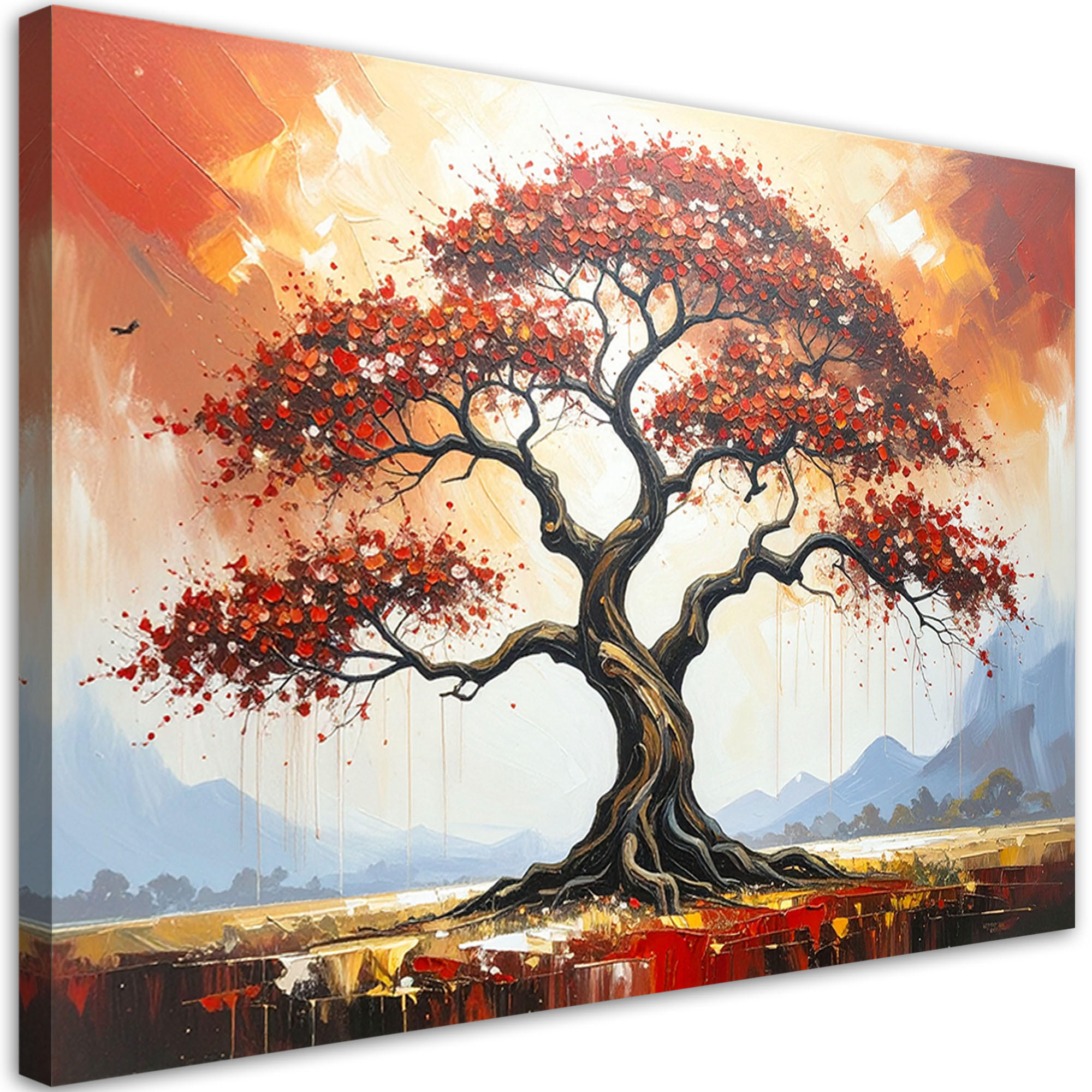 LEINWANDBILD Roter Baum des Lebens Landschaft 120x80cm - Rot, Textil (120/80cm) - Feeby