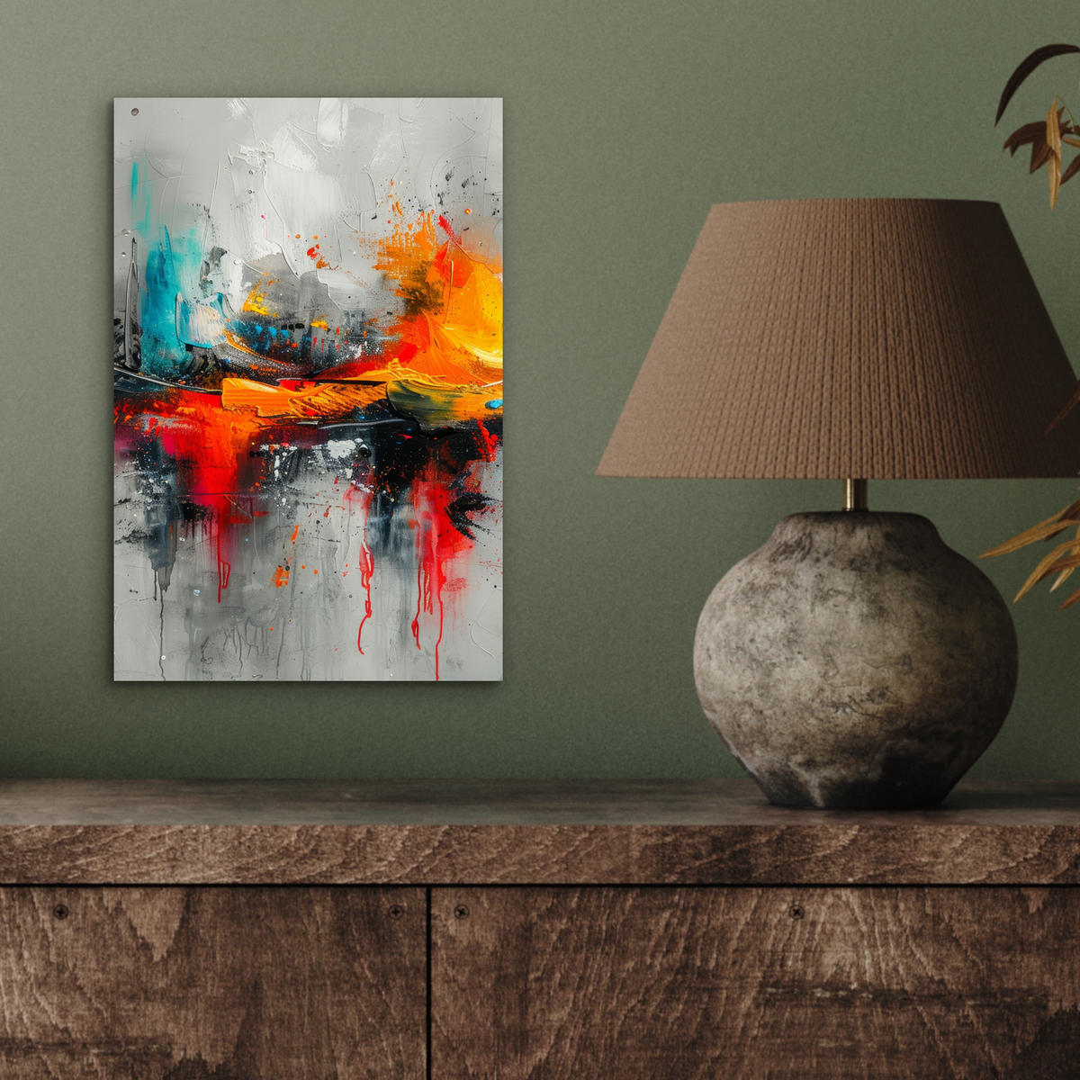 KOVOVÝ OBRAZ Moderné umenie - Oranžová - Sivá - Abstraktné 20x30 cm - svetlosivá, kov (20/30cm) - MuchoWow