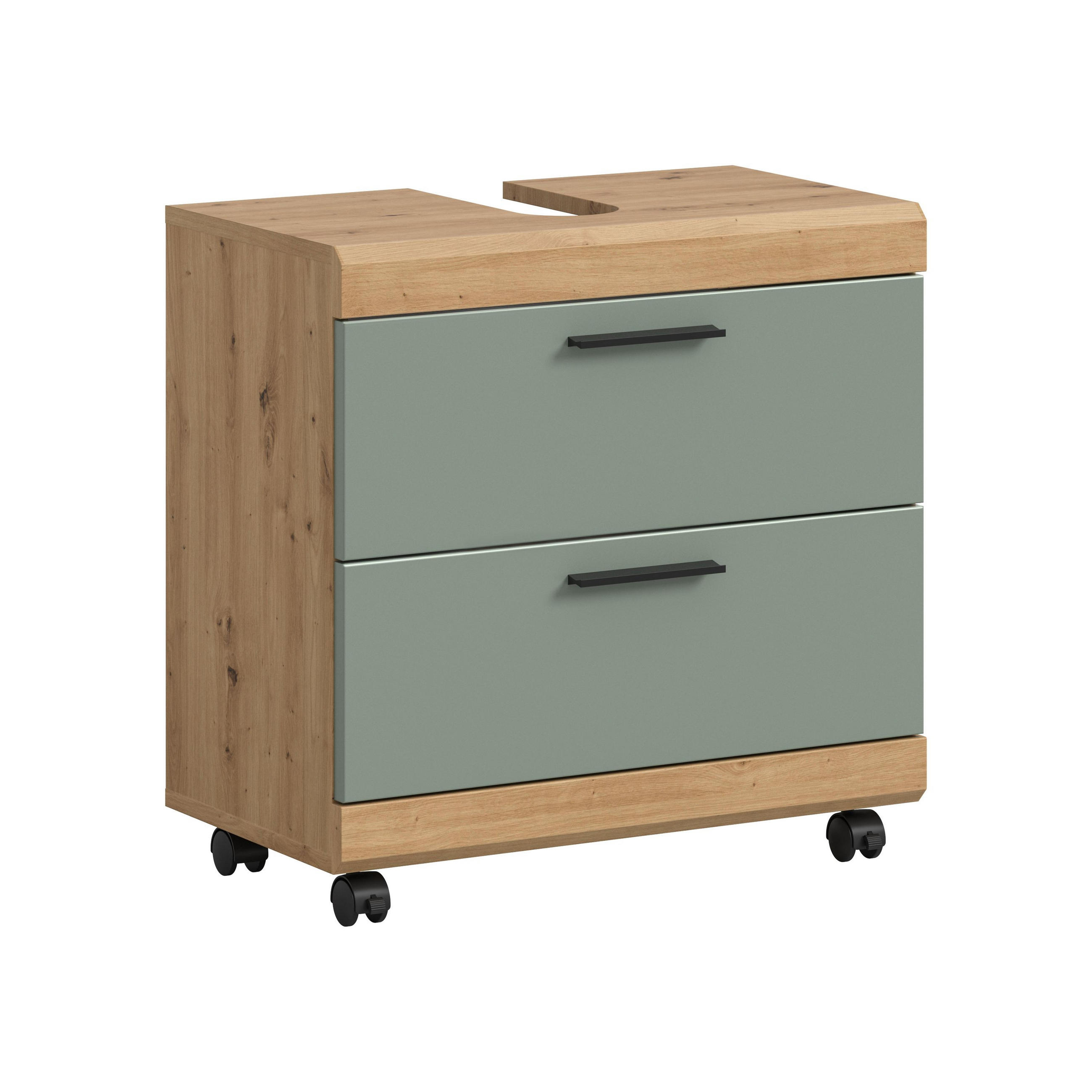 WASCHBECKENUNTERSCHRANK auf Rollen SCOUT (B/H/T: ca. 60/60/34 cm) in Artisan Eiche Nachbildung/Salbei - Eiche Artisan, Holzwerkstoff (60/60/34cm)