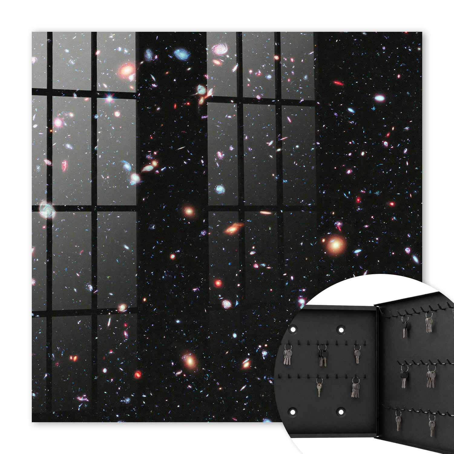 SCHLÜSSELBOX Schwarz 30x30 cm- Türöffnung nach rechts - Farbenfroher Raum - Schwarz, Metall (30/30/5cm) - TULUP