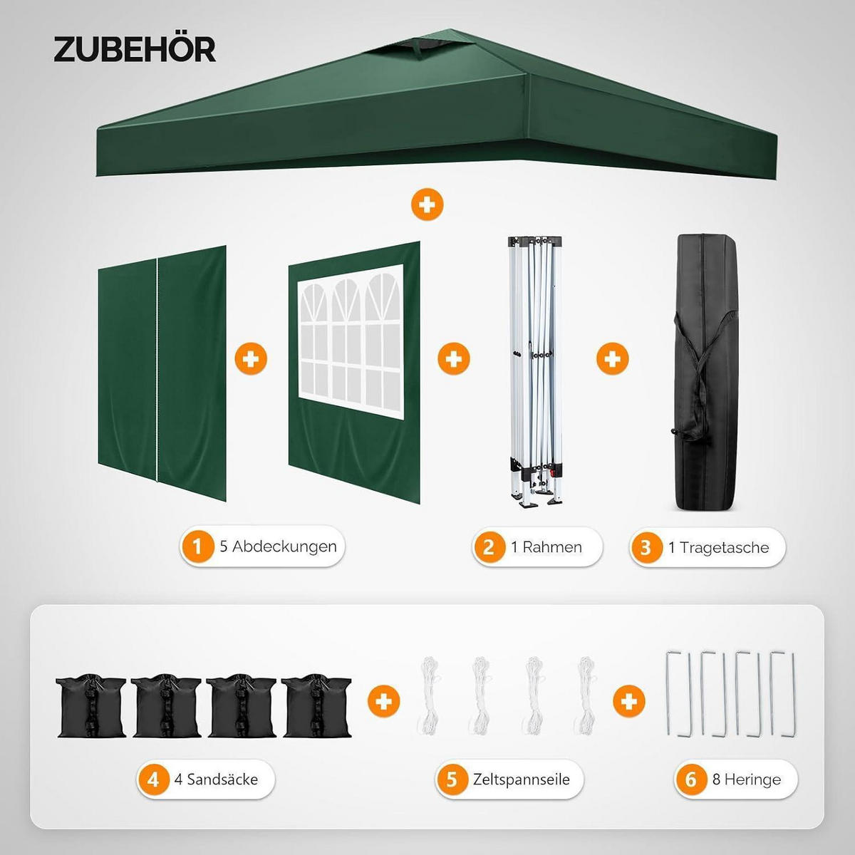 FALTPAVILLON 3x3m mit 4 Seitenteilen Grau - Olivgrün, Metall (300/260/300cm)