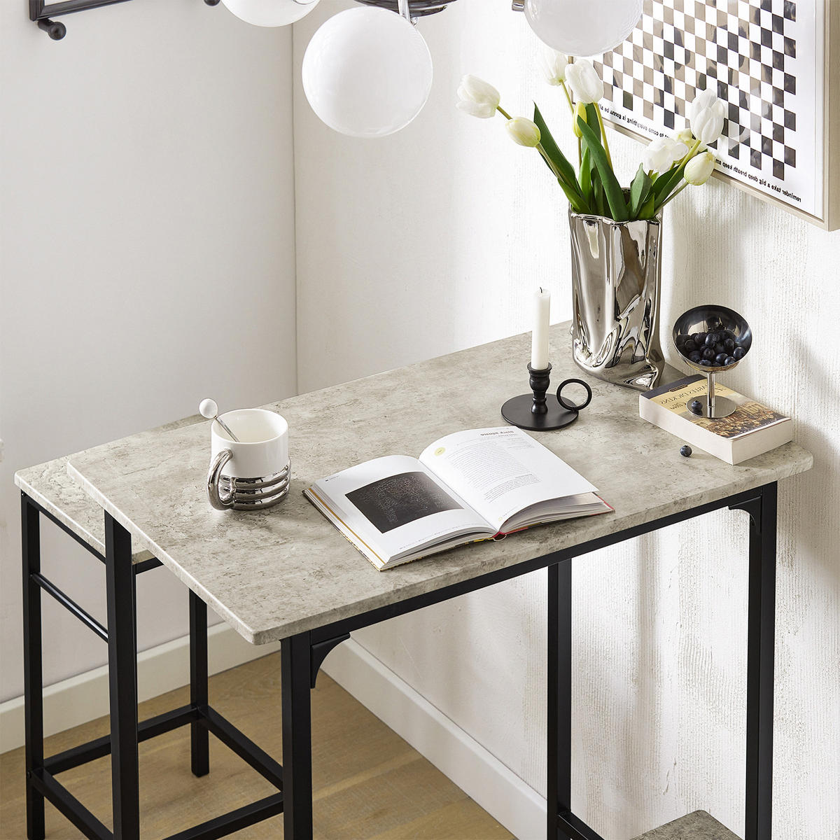 BARTISCH + 2 x BARHOCKER - Grau, Holzwerkstoff (80/88/50cm) - SoBuy