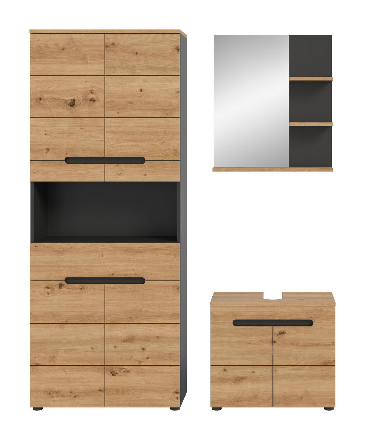 BADMÖBEL Set Canu 3tlg. Bad Kombination (B/H/T: 154x193x34cm) - Eiche Artisan, Holzwerkstoff (154/193/34cm)