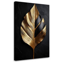 LEINWANDBILD Schwarzes und goldenes Palmblatt 70x100cm - Goldfarben, Textil (70/100cm) - Feeby