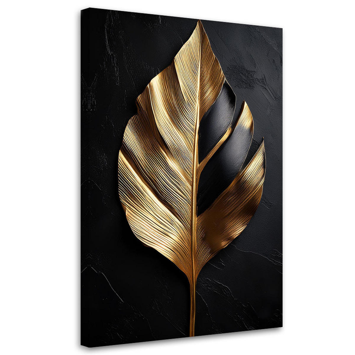 LEINWANDBILD Schwarzes und goldenes Palmblatt 70x100cm - Goldfarben, Textil (70/100cm) - Feeby