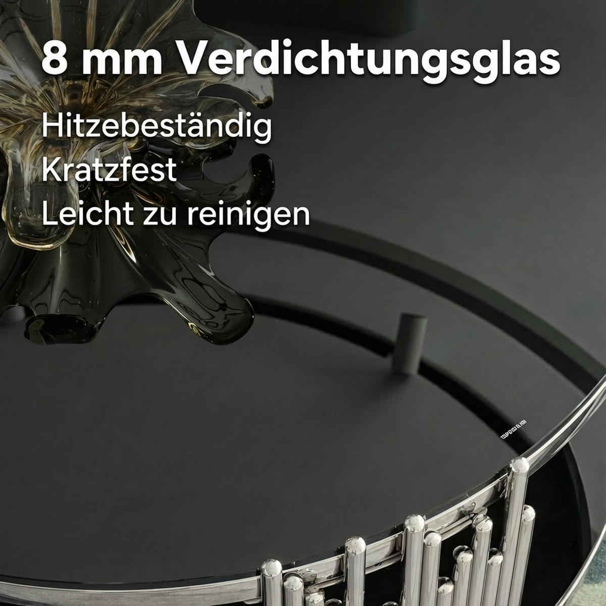 COUCHTISCH in Schwarz Runder Wohnzimmer für Wohnzimmer / Zuhause / Büro - Silberfarben/Schwarz, Glas/Holzwerkstoff (80/80/45cm) - STILVORA