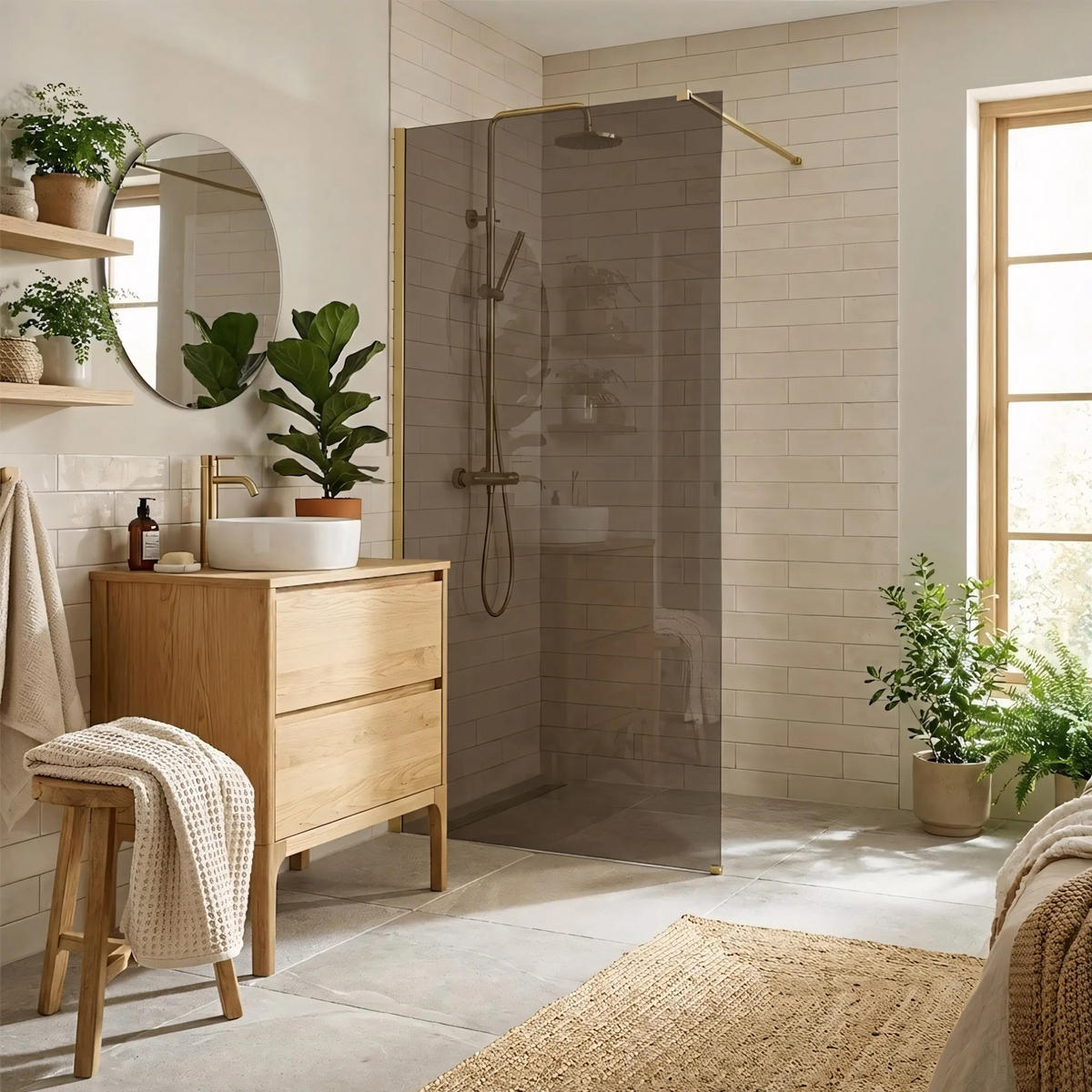 DUSCHWAND Rea Flexi Brown / Brush Gold 80 - Goldfarben, Glas (120/80/195cm) - REA