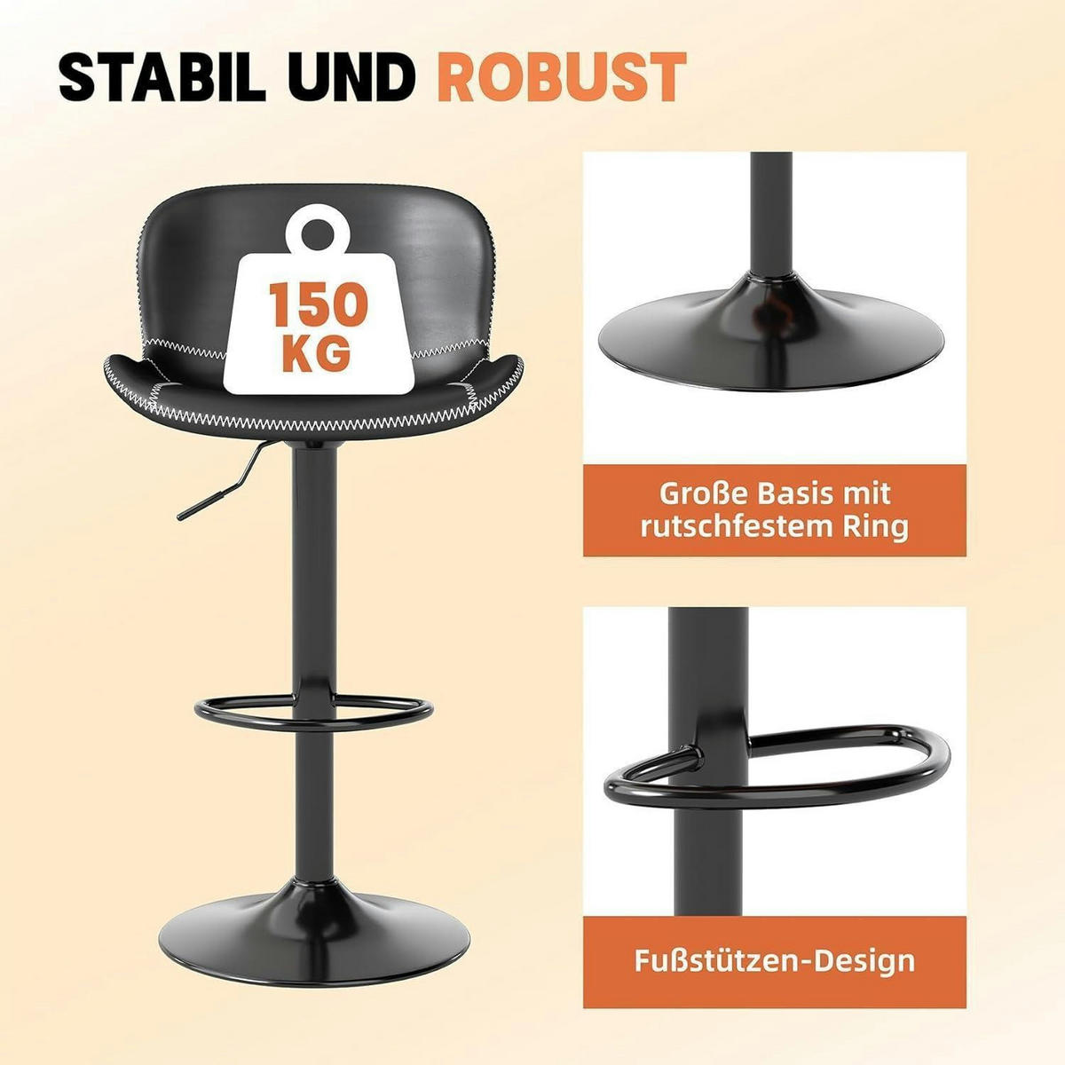 BARHOCKER 2er-Set Kunstleder Schwarz Höhenverstellbar Drehbar - Schwarz, Kunststoff (45/100/38cm)