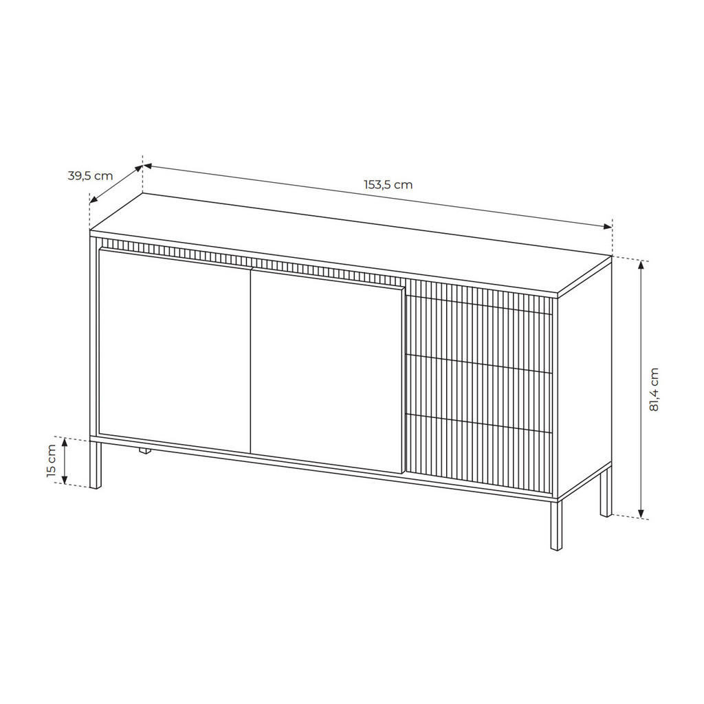 Thumbnail - Feldmann-Wohnen Sideboard, Beige, Holz, 2 Fächer, 3 Schubladen, Rechteckig, 154x82x40 cm, Wohnzimmer, Kommoden & Sideboa...