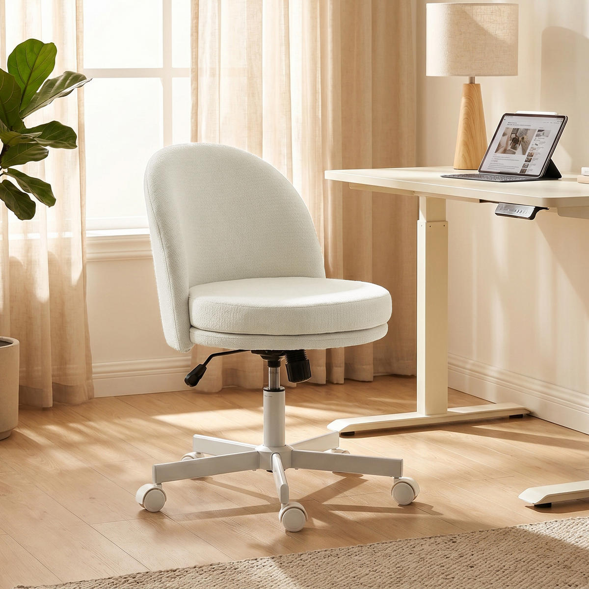 BÜROSTUHL Cremeweiß Polyester 58xx57x83 xm - Weiß, Kunststoff (57/83/58cm) - DESIGN IN