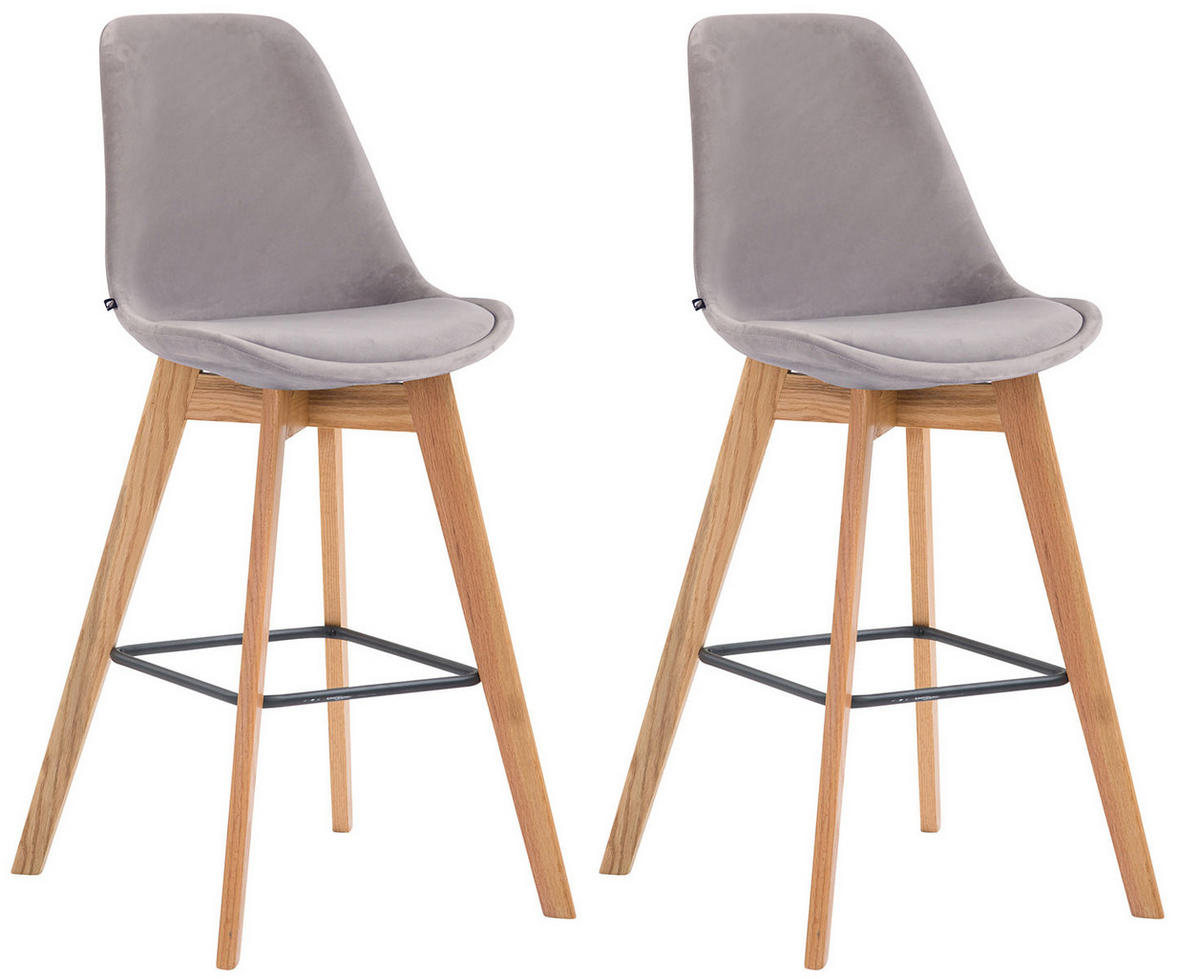 BARHOCKER 2er Set Samt grau - Eukalyptusholzfarben/Grau, Holz/Textil (48/112/56cm) - CLP
