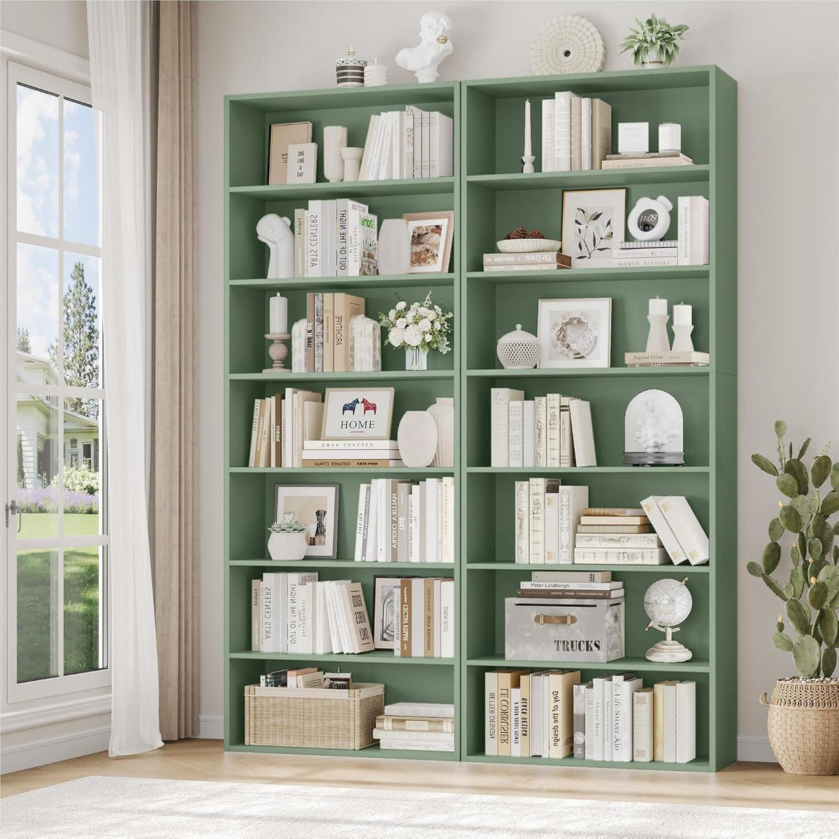 BÜCHERREGAL 7 Fächer grün 209,5 x 60 x 23,5 cm - Grün, Holzwerkstoff (20/210/23.5cm)