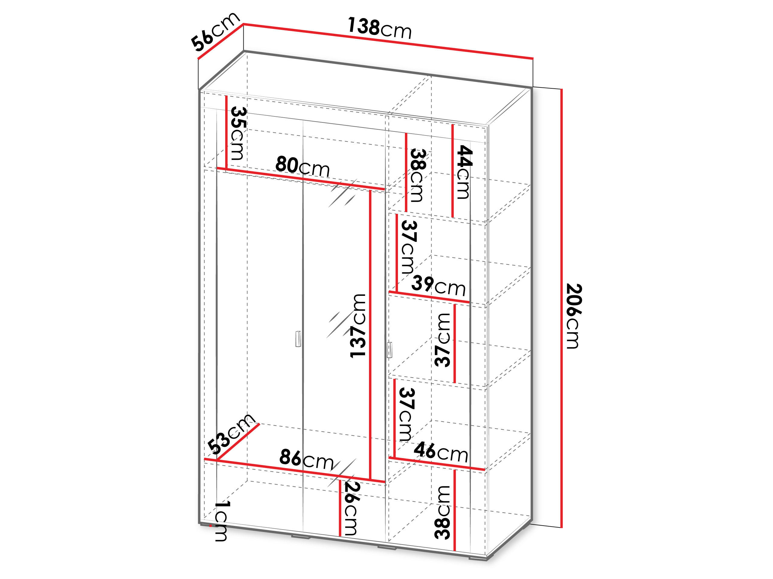 KLEIDERSCHRANK Mossa 3D MO02 - Kaschmir/Goldfarben, Holzwerkstoff/Kunststoff (138/206/56cm) - MIRJAN24