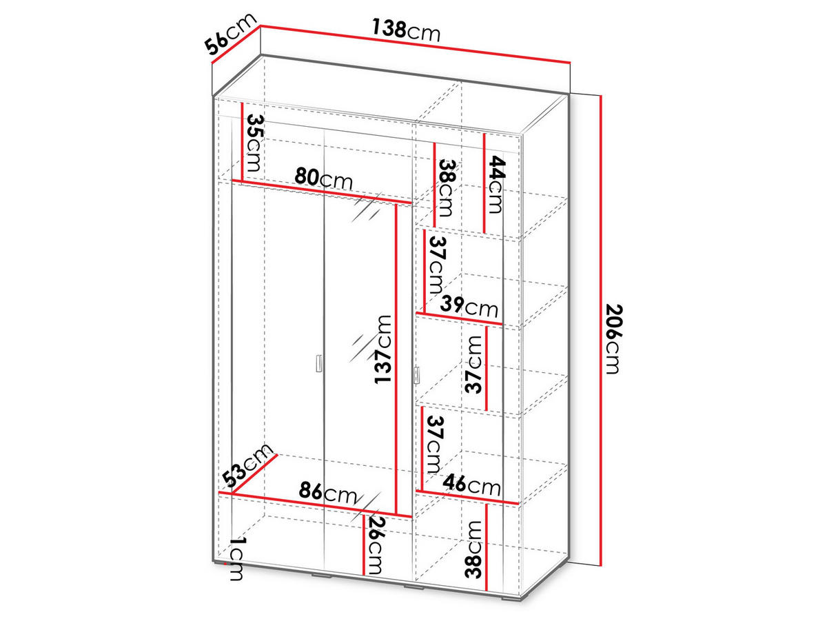 KLEIDERSCHRANK Mossa 3D MO02 - Schwarz/Weiß, Holzwerkstoff/Kunststoff (138/206/56cm) - MIRJAN24