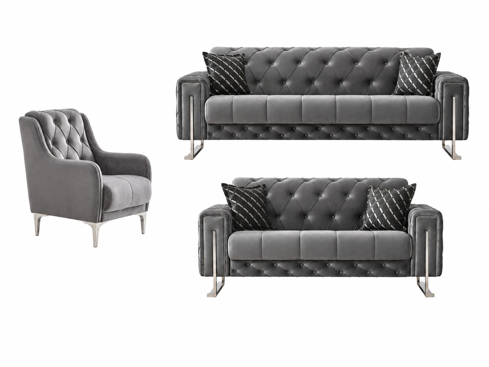 SITZGARNITUR Shimla, Grau Stellvariante 3+2+1 - Grau, Holzwerkstoff/Metall (220/80/100cm)