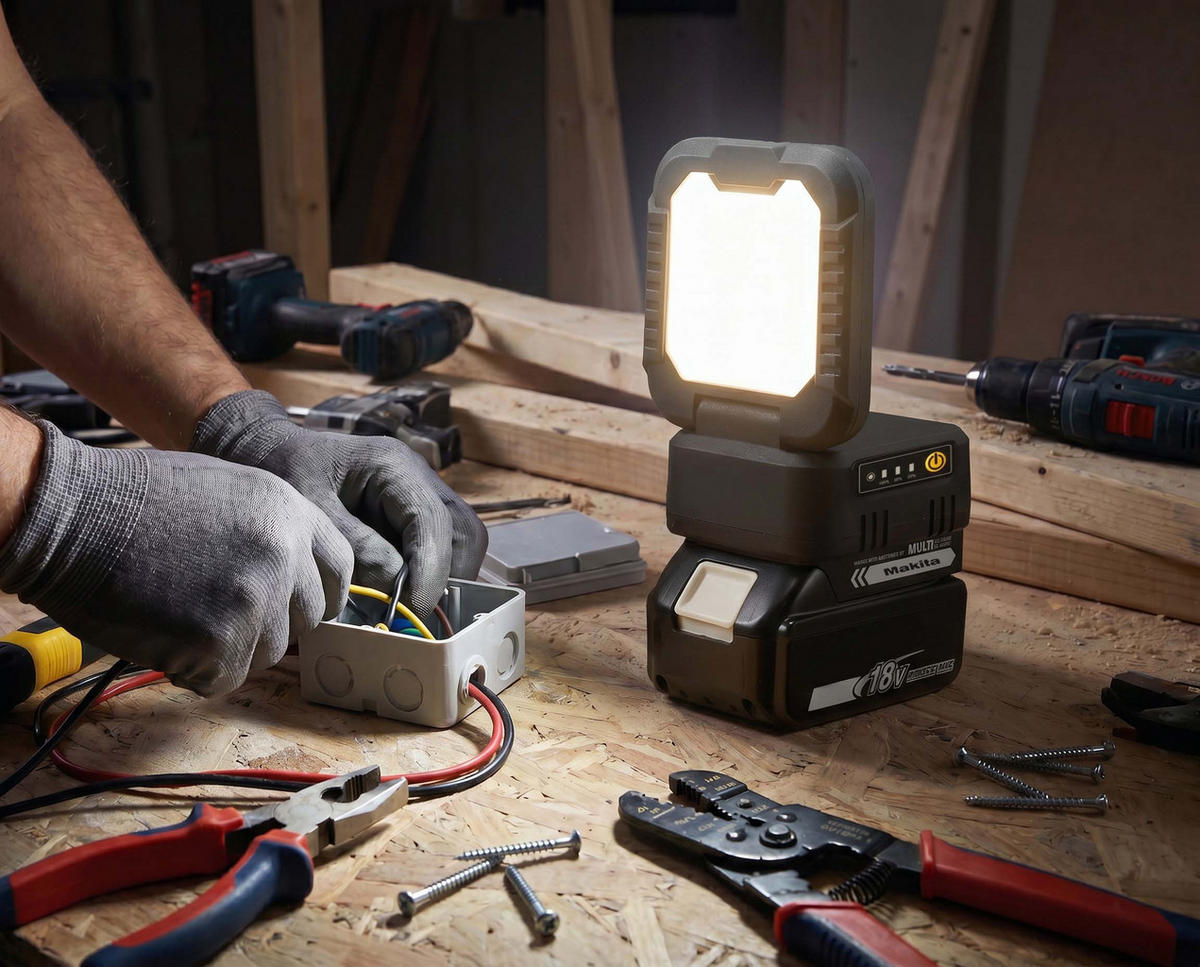 LED-ARBEITSLEUCHTE 180° klappbar 3-stufig dimmbar 1600lm für 18V Makita Akkus - Schwarz, Kunststoff (10.4/8.6/13.8cm) - Northpoint