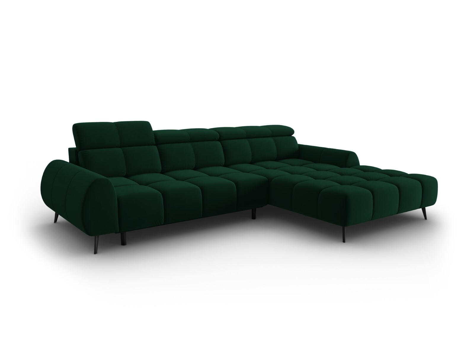 ELEKTRISCHES-ECKSOFA rechts Alyse aus Samt flaschengrün 5 Sitzplätze - Grün, Textil (188/295cm) - Micadoni